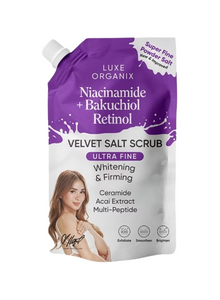 Luxe Organix Niacinamide + Bakuchiol Retinol Velvet Salt Scrub 300g