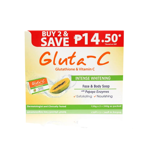 Gluta C Intense with Papaya Enzymes Face and Body Soap Duo Pack x2